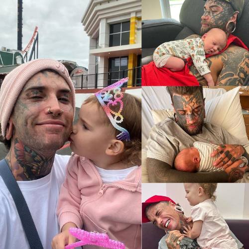 Dad whose body is completely covered in tattoos undergoes transformation for the sake of his young daughter